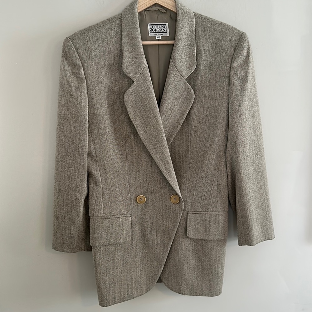 Vintage 90s Luciano Soprani Tan subtle stripe neutral blazer. I never wore it 😭